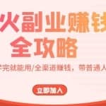 爆火副业赚钱全攻略：实打实演练/学完就能用/全渠道赚钱，带普通人月入３万元！
