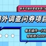 新手零成本零门槛可操作的国外调查问券项目，每天一小时轻松收入200+