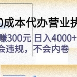 高利润0成本代办营业执照项目：一单赚300元日入4000+不会违规，不会内卷
