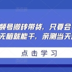 无脑视频号搬砖带货，只要会电脑剪辑，无脑就能干，亲测当天爆单