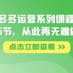 纪主任拼多多运营系列课程，千锤百炼15节，从此再无难做店
