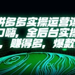拼多多实操运营课：拒绝口嗨，全后台实操演示，花的少，赚得多，爆款更简单