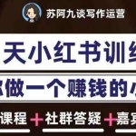 苏阿九第六期21天小红书训练营，打造爆款笔记，教你做一个赚钱的小红书
