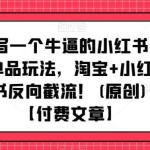 写一个牛逼的小红书单品玩法，淘宝+小红书反向截流！(原创)【付费文章】